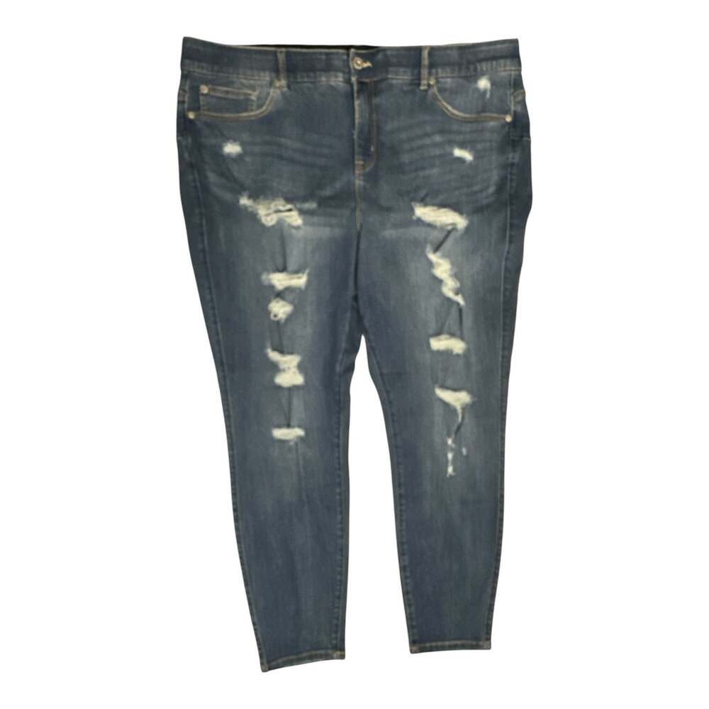 Torrid 24R Jeans Bombshell Skinny Medium Blue Distress High-Rise Premium Stretch